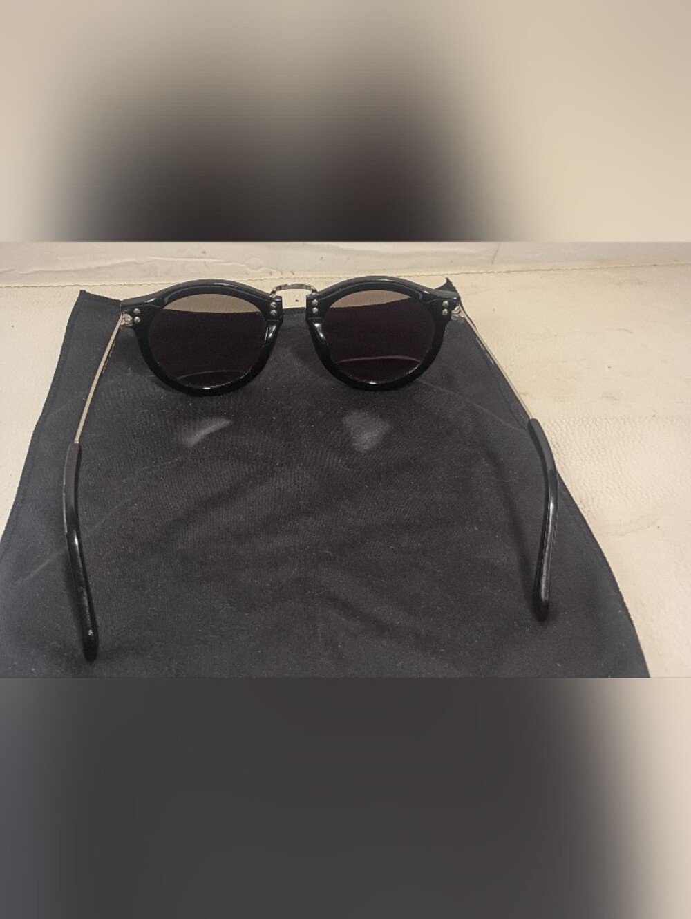 Karen Walker Black Round Sunglasses with Gold Accents - Picture 3 of 12